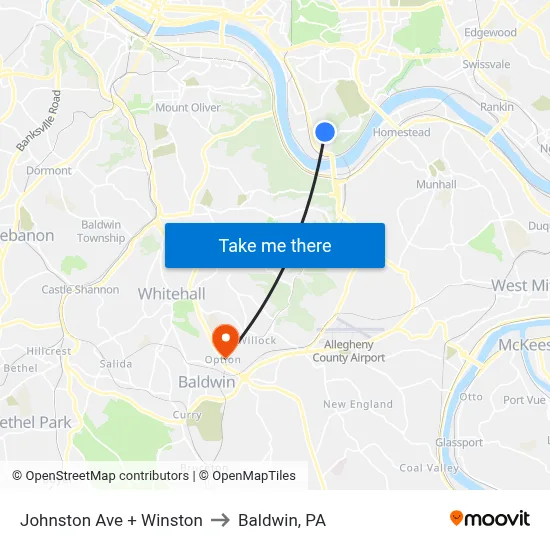 Johnston Ave + Winston to Baldwin, PA map