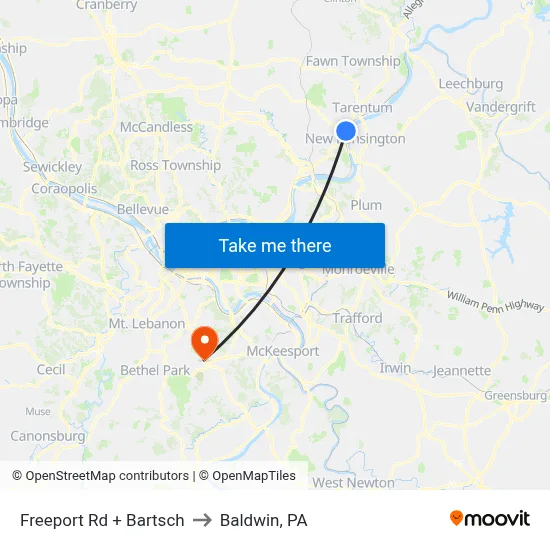 Freeport Rd + Bartsch to Baldwin, PA map