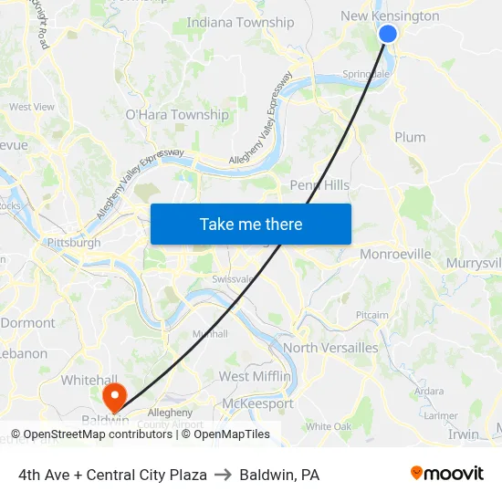 4th Ave + Central City Plaza to Baldwin, PA map