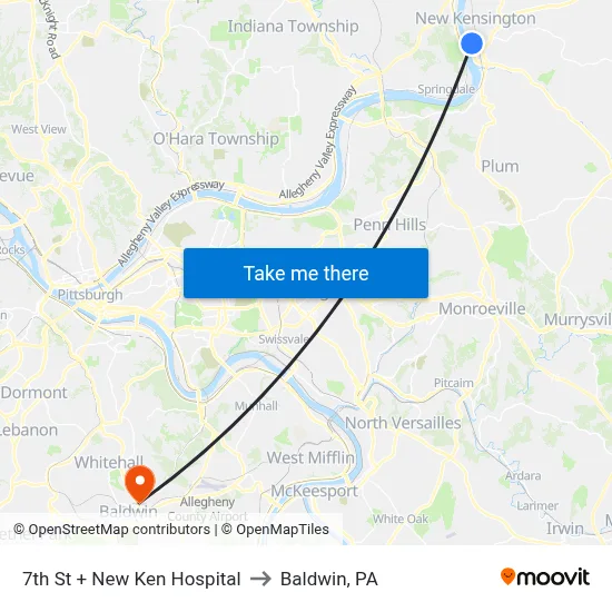 7th St + New Ken Hospital to Baldwin, PA map