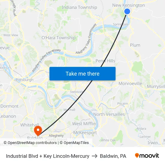 Industrial Blvd + Key Lincoln-Mercury to Baldwin, PA map