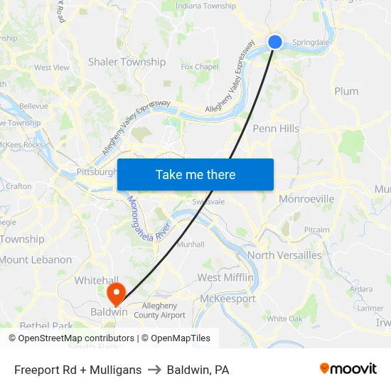 Freeport Rd + Mulligans to Baldwin, PA map