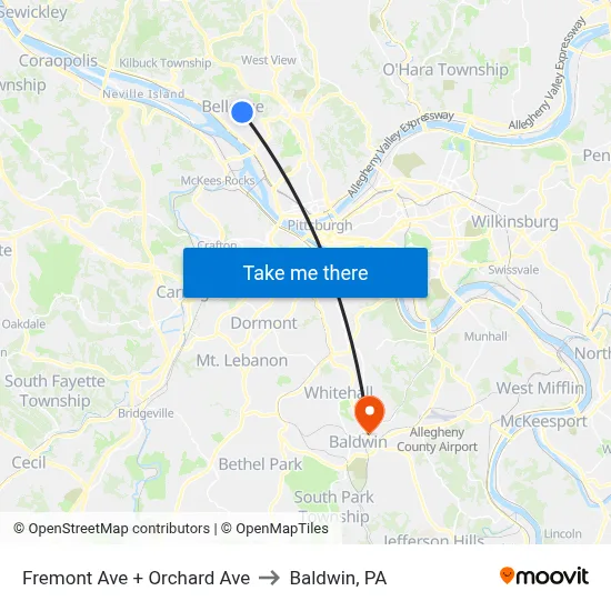 Fremont Ave + Orchard Ave to Baldwin, PA map