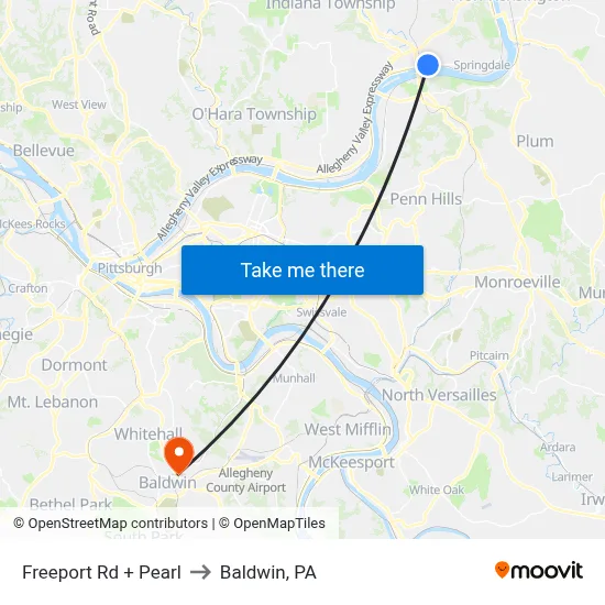 Freeport Rd + Pearl to Baldwin, PA map