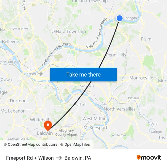 Freeport Rd + Wilson to Baldwin, PA map