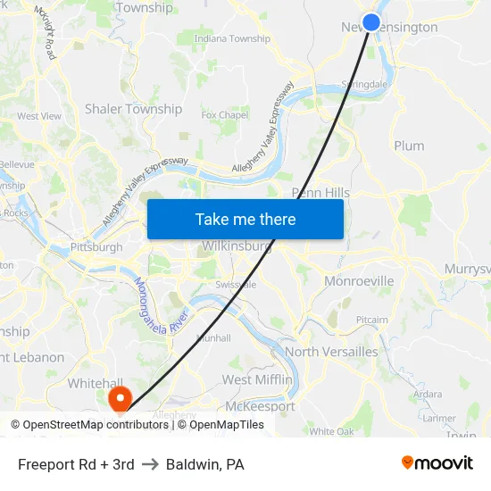 Freeport Rd + 3rd to Baldwin, PA map