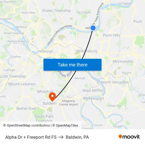 Alpha Dr + Freeport Rd FS to Baldwin, PA map