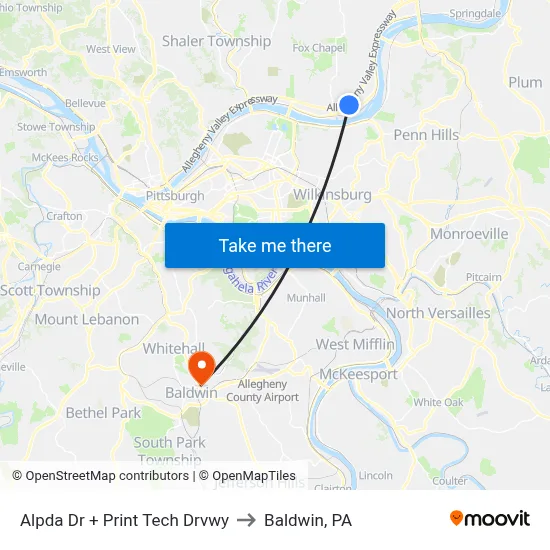 Alpda Dr + Print Tech Drvwy to Baldwin, PA map