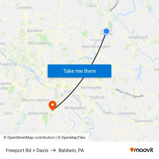 Freeport Rd + Davis to Baldwin, PA map