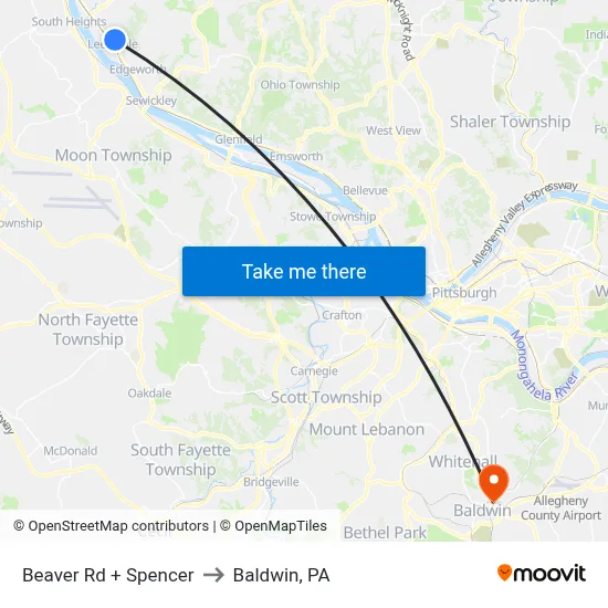Beaver Rd + Spencer to Baldwin, PA map