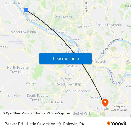 Beaver Rd + Little Sewickley to Baldwin, PA map