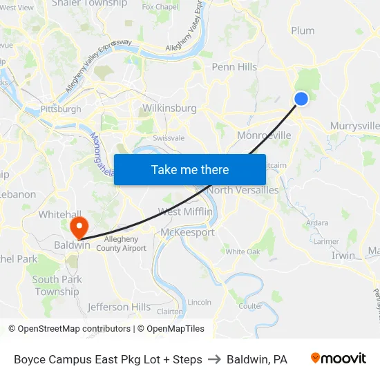 Boyce Campus East Pkg Lot + Steps to Baldwin, PA map