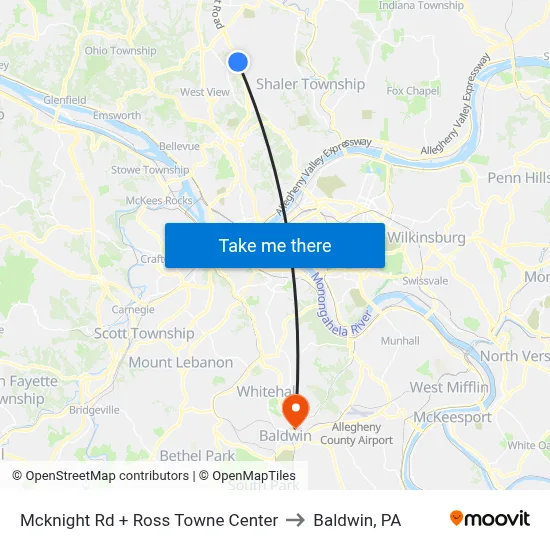 Mcknight Rd + Ross Towne Center to Baldwin, PA map