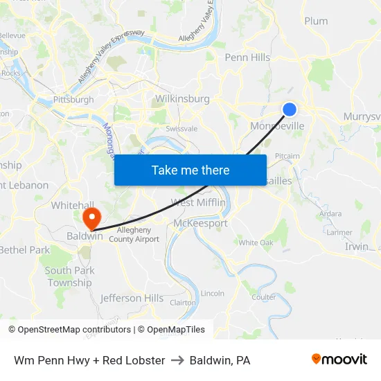 Wm Penn Hwy + Red Lobster to Baldwin, PA map