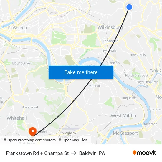 Frankstown Rd + Champa St to Baldwin, PA map