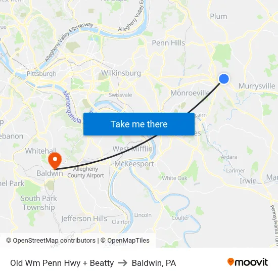 Old Wm Penn Hwy + Beatty to Baldwin, PA map