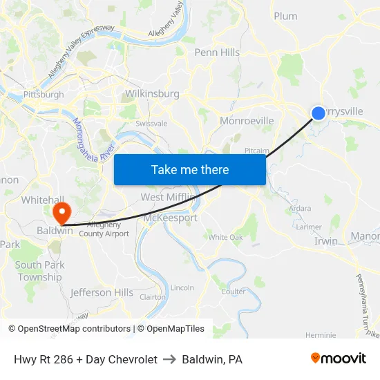 Hwy Rt 286 + Day Chevrolet to Baldwin, PA map