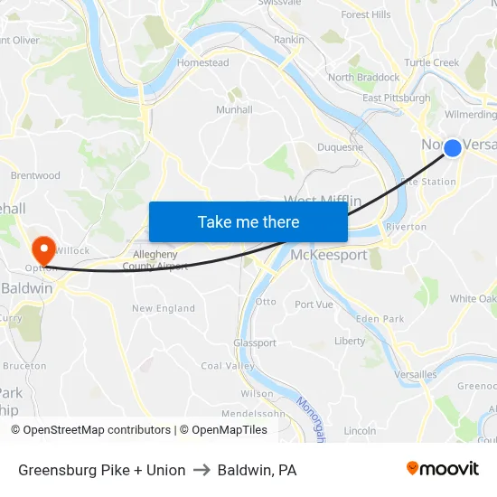 Greensburg Pike + Union to Baldwin, PA map