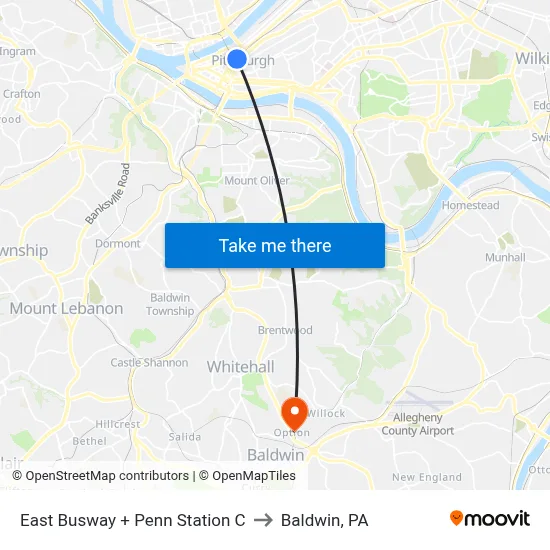 East Busway + Penn Station C to Baldwin, PA map