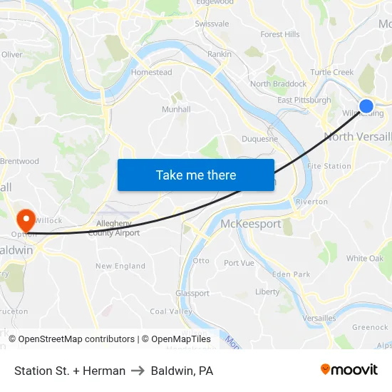 Station St. + Herman to Baldwin, PA map