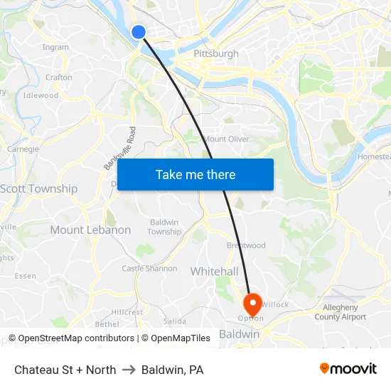 Chateau St + North to Baldwin, PA map
