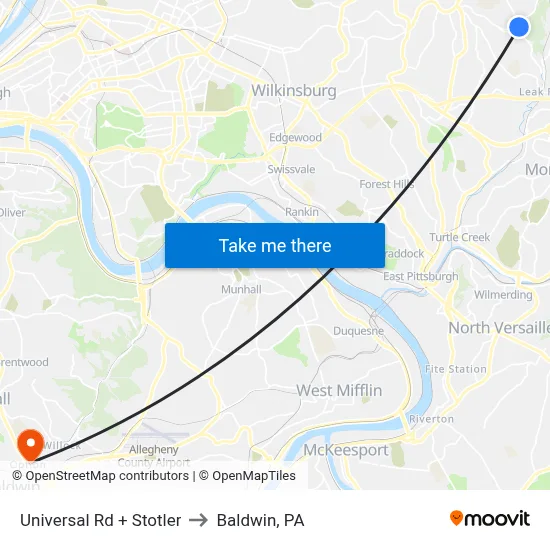 Universal Rd + Stotler to Baldwin, PA map