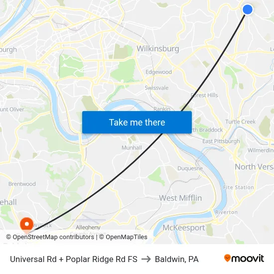 Universal Rd + Poplar Ridge Rd FS to Baldwin, PA map