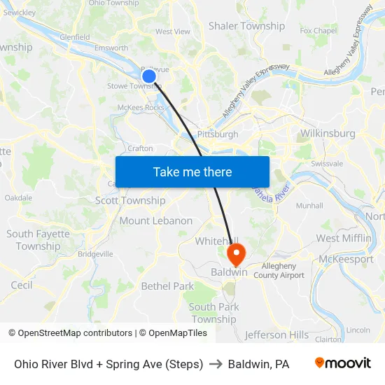 Ohio River Blvd + Spring Ave (Steps) to Baldwin, PA map
