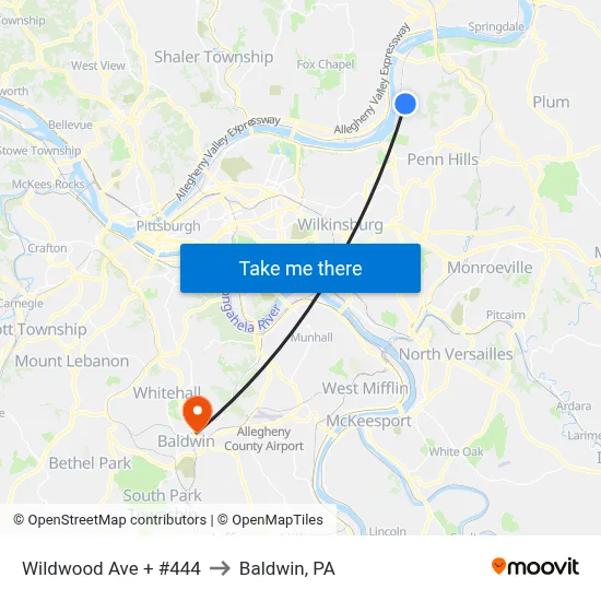 Wildwood Ave + #444 to Baldwin, PA map
