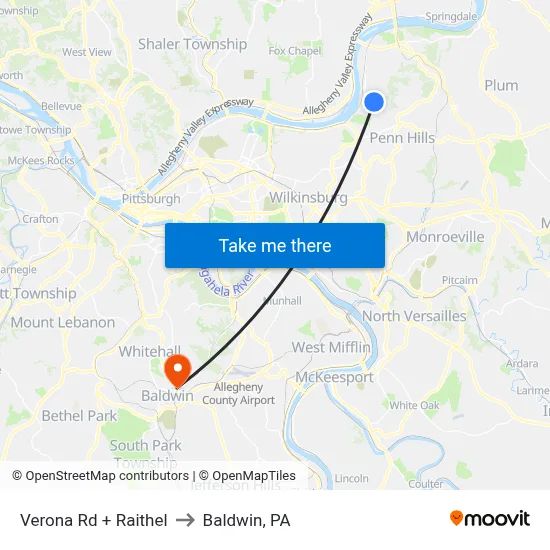 Verona Rd + Raithel to Baldwin, PA map