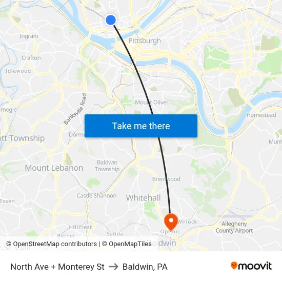 North Ave + Monterey St to Baldwin, PA map