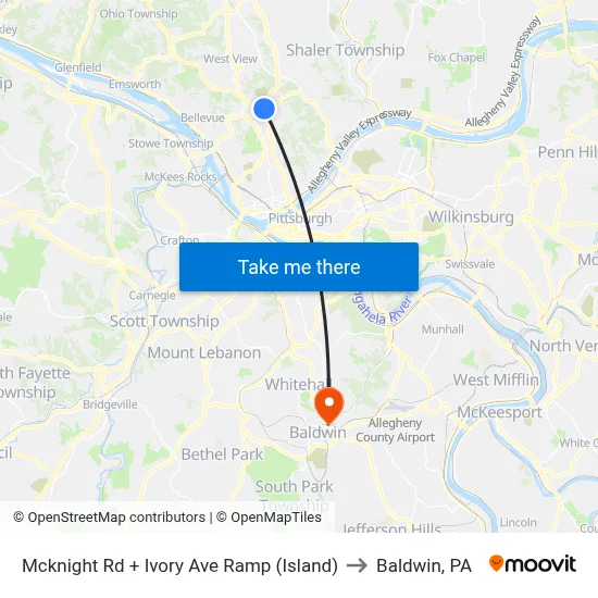 Mcknight Rd + Ivory Ave Ramp (Island) to Baldwin, PA map