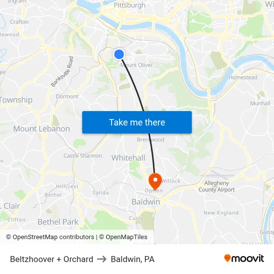 Beltzhoover + Orchard to Baldwin, PA map