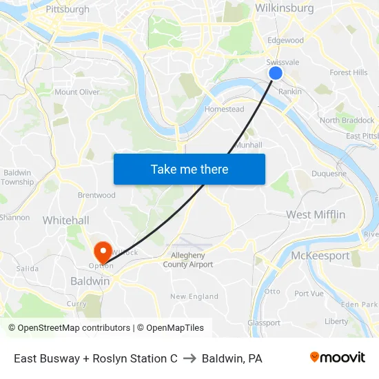 East Busway + Roslyn Station C to Baldwin, PA map