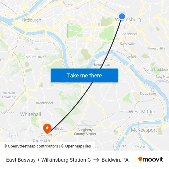 East Busway + Wilkinsburg Station C to Baldwin, PA map