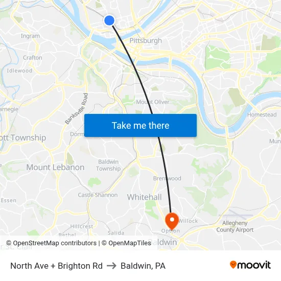 North Ave + Brighton Rd to Baldwin, PA map