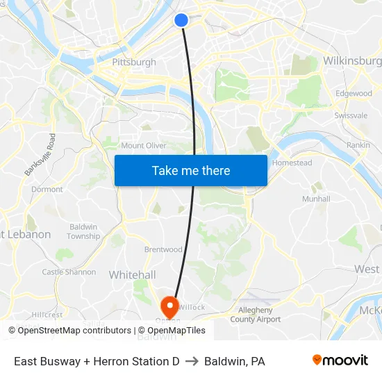 East Busway + Herron Station D to Baldwin, PA map