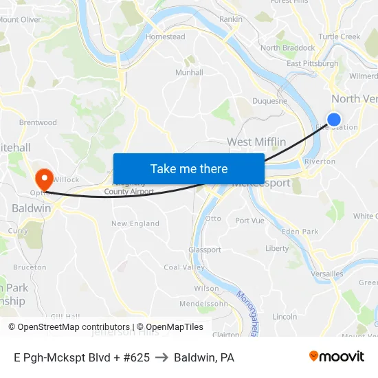 E Pgh-Mckspt Blvd + #625 to Baldwin, PA map