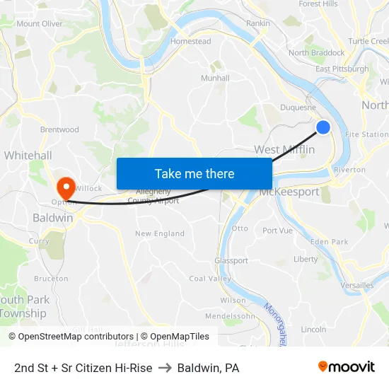 2nd St + Sr Citizen Hi-Rise to Baldwin, PA map