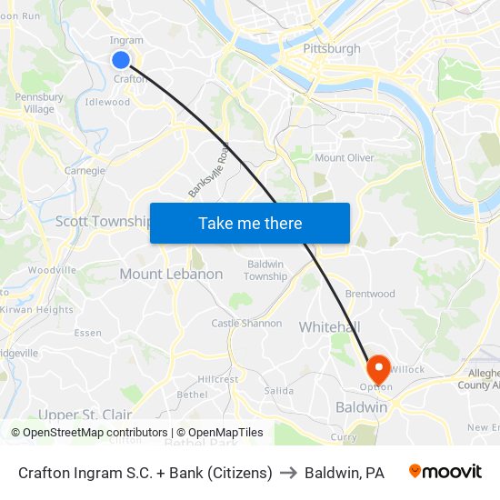 Crafton Ingram S.C. + Bank (Citizens) to Baldwin, PA map