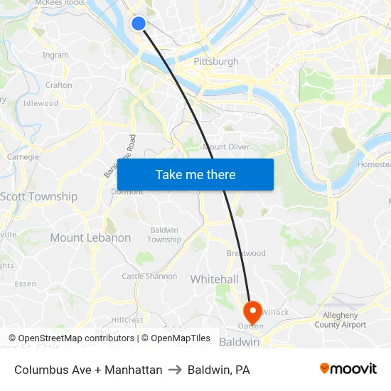 Columbus Ave + Manhattan to Baldwin, PA map