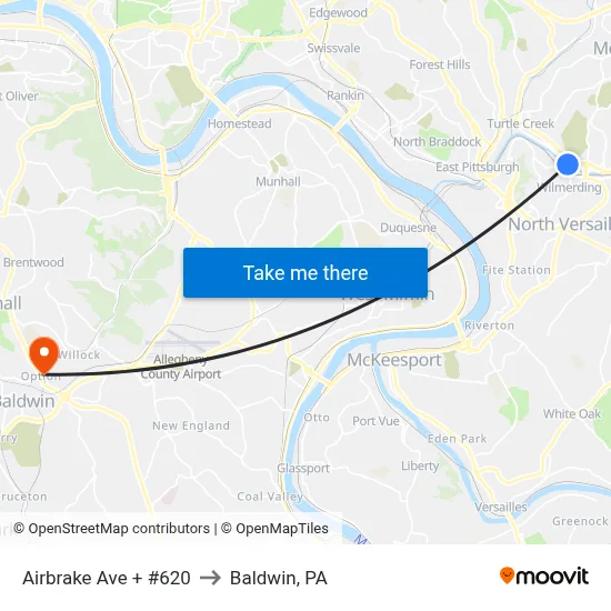 Airbrake Ave + #620 to Baldwin, PA map