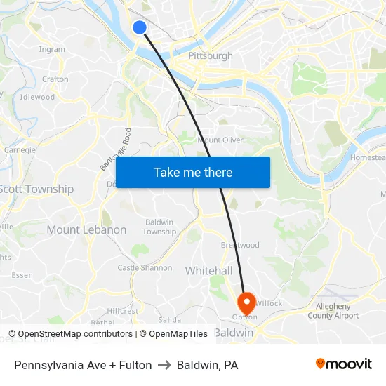 Pennsylvania Ave + Fulton to Baldwin, PA map