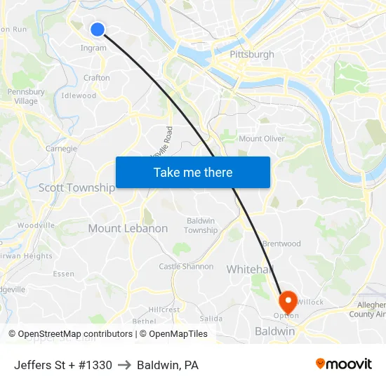 Jeffers St + #1330 to Baldwin, PA map