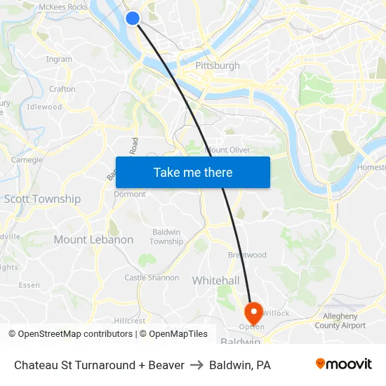 Chateau St Turnaround + Beaver to Baldwin, PA map