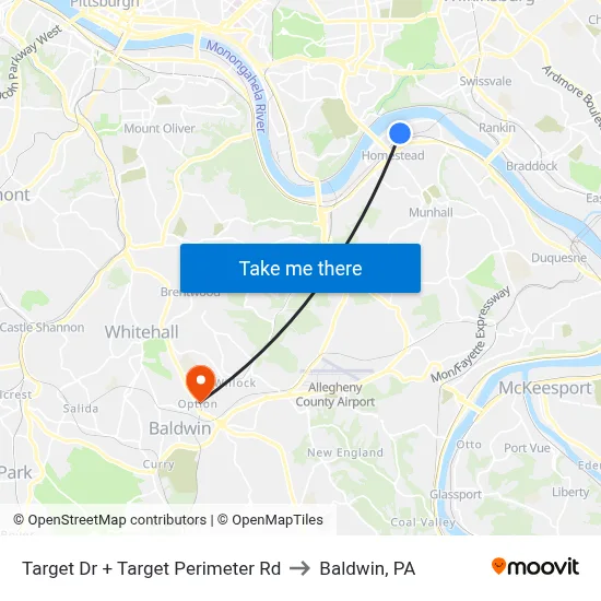 Target Dr + Target Perimeter Rd to Baldwin, PA map