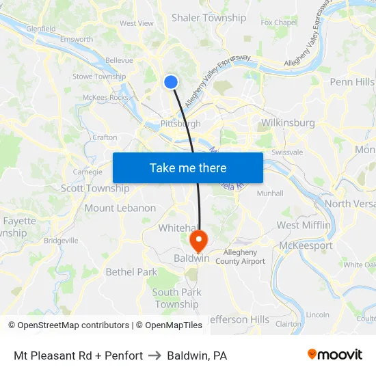 Mt Pleasant Rd + Penfort to Baldwin, PA map
