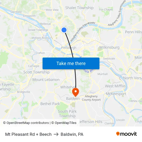 Mt Pleasant Rd + Beech to Baldwin, PA map
