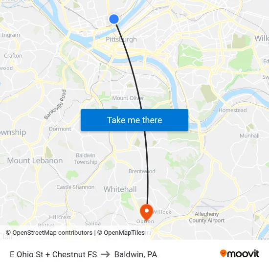 E Ohio St + Chestnut FS to Baldwin, PA map
