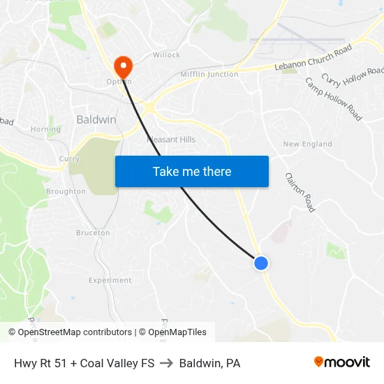 Hwy Rt 51 + Coal Valley FS to Baldwin, PA map